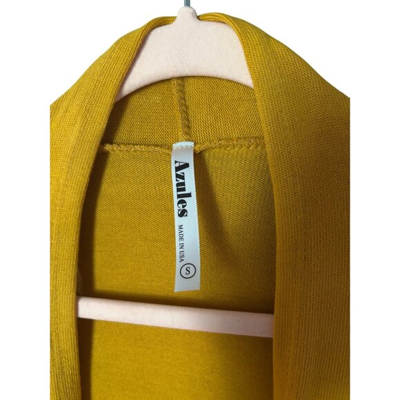 Azules Mustard Yellow Open Front Longline Cardigan Sweater With Pockets - Picture 2 of 9